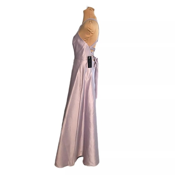 ALFRED SUNG Halter Neck Satin Dress D763 Moondance Crisscross Gown Sz 8 NWT 220 - Picture 4 of 13